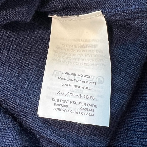 J Crew Navy Blue Ruffle Cuff Long Sleeve Merino Wool Knit Sweater Size Small - Picture 7 of 7